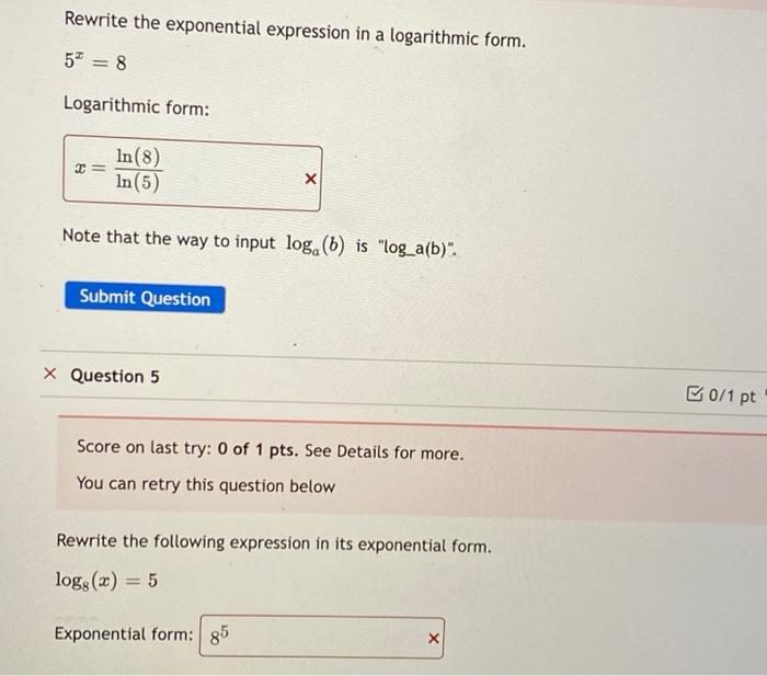 Solved Rewrite the exponential expression in a logarithmic | Chegg.com
