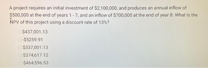 Solved A project requires an initial investment of | Chegg.com