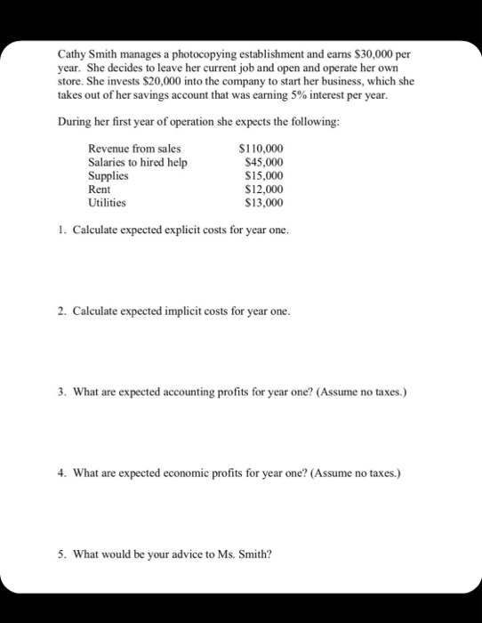 Solved Cathy Smith Manages A Photocopying Establishment And Chegg Com