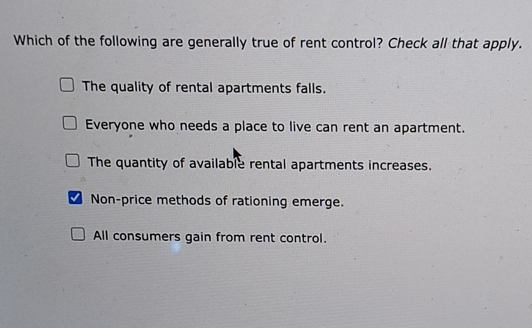 Solved Which of the following are generally true of rent