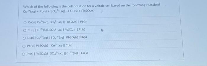 Solved Which of the following is the cell notation for a | Chegg.com