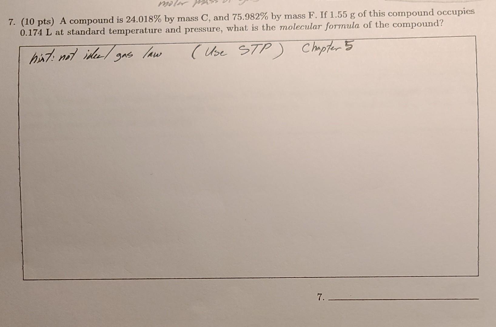 Solved Mir 7 10 Pts A Compound Is 24 018 By Mass C And Chegg
