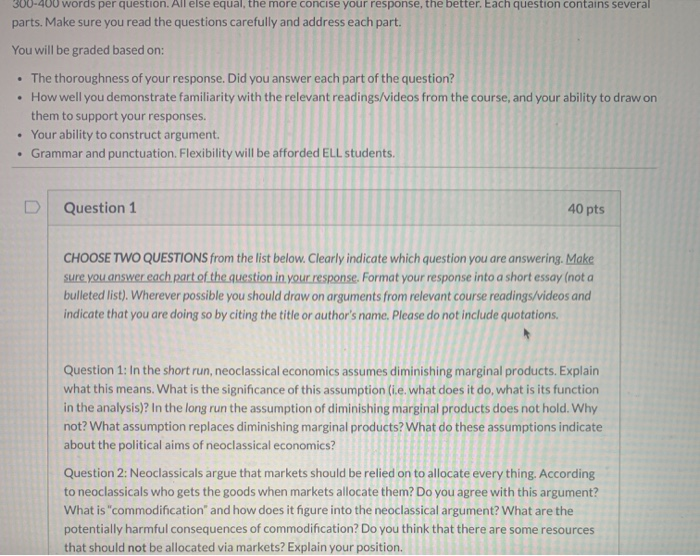 Solved 300 400 Words Per Question All Else Equal The More Chegg Com