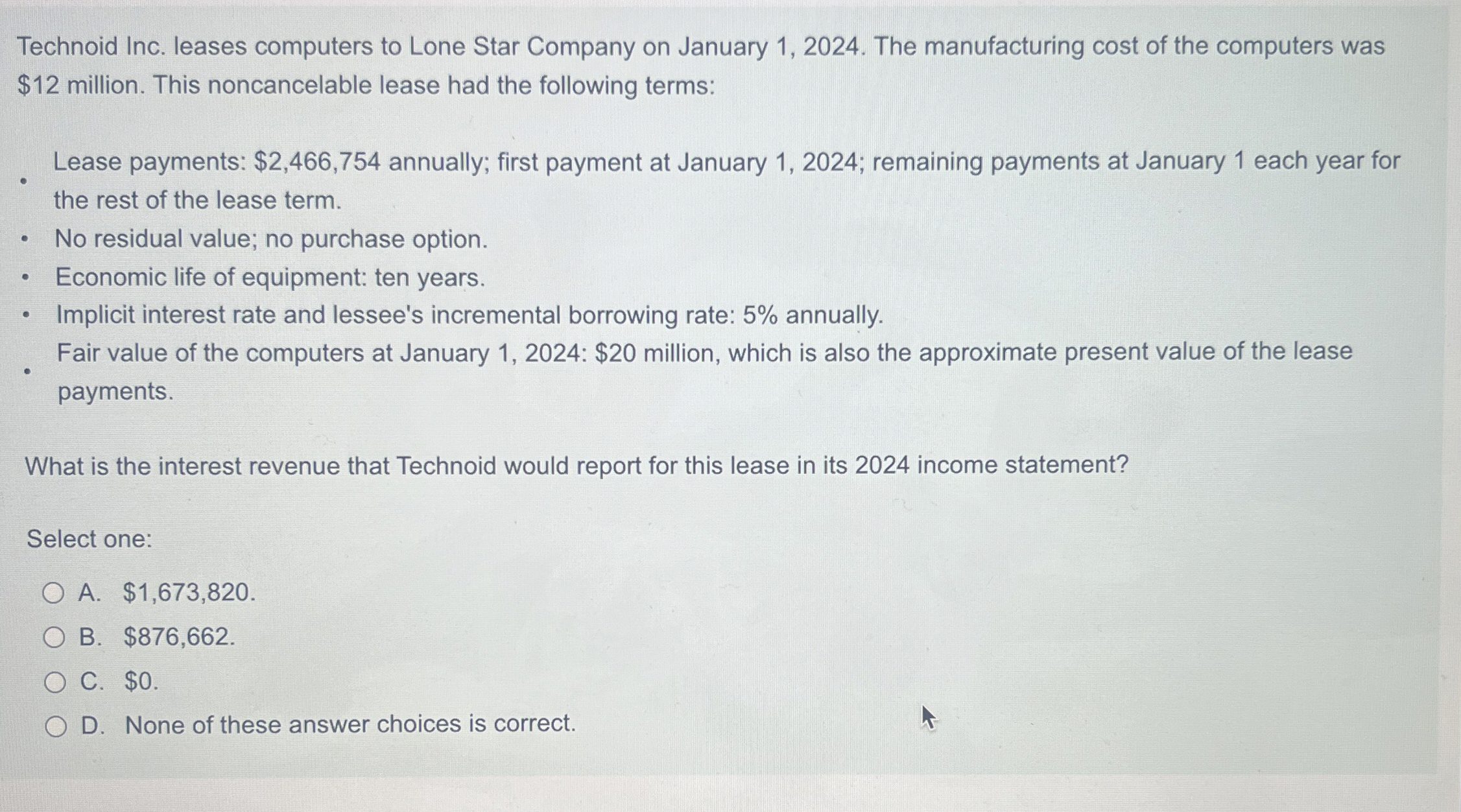 Solved Technoid Inc. leases computers to Lone Star Company