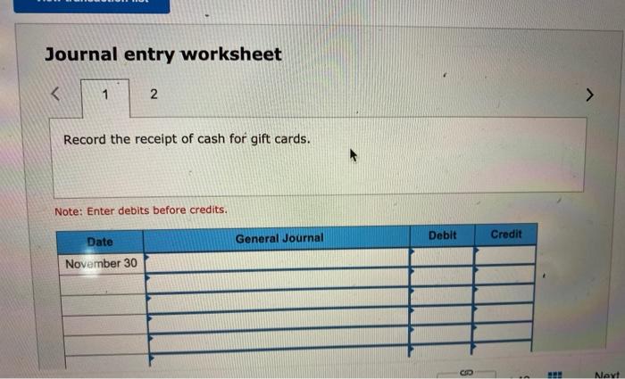 Solved Journal entry worksheet 1 2 Record the receipt of | Chegg.com