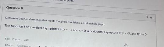 Solved 5 pts Determine a rational function that meets the | Chegg.com