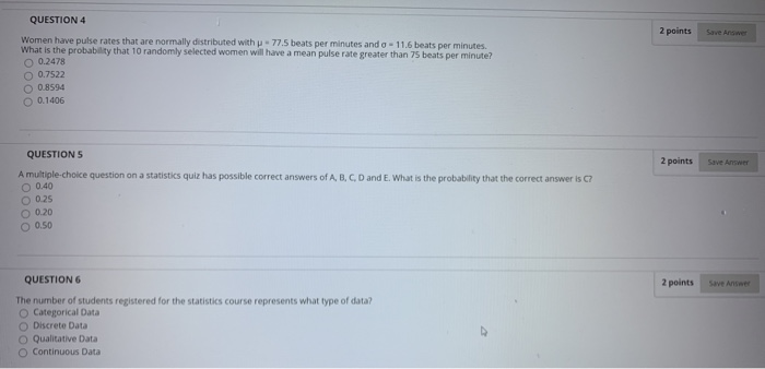Solved 2 points Save Answer QUESTION 4 Women have pulse | Chegg.com