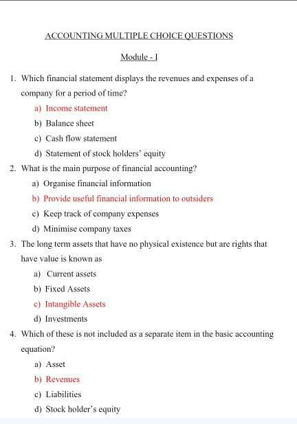 solved accounting multiple choice questions module 1 chegg com blank income statement discuss the methods of preparation cash flow