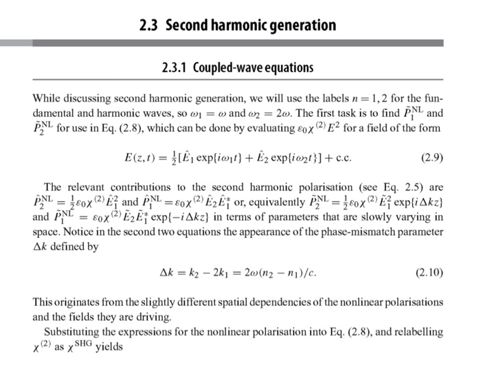 2 3 Second Harmonic Generation 2 3 1 Coupled Wave Chegg Com