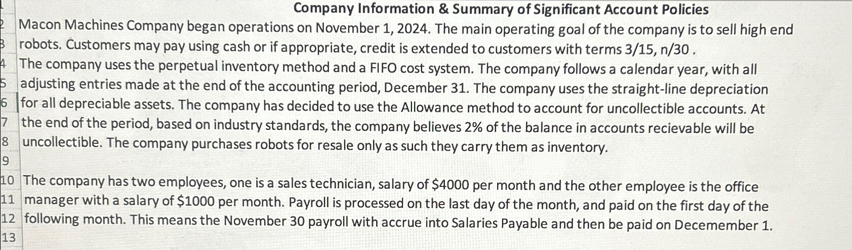 Solved Company Information & Summary of Significant Account | Chegg.com