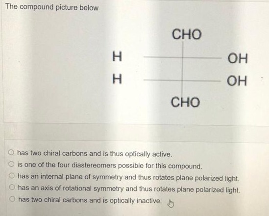 Solved The compound picture below CHO H ОН H он CHO has two | Chegg.com