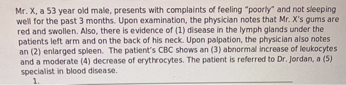Solved Mr. X, a 53 year old male, presents with complaints | Chegg.com