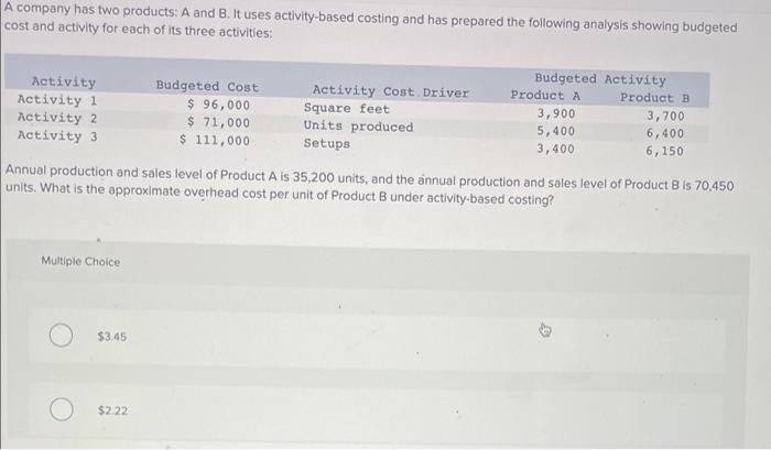 Solved A Company Has Two Products: A And B. It Uses | Chegg.com