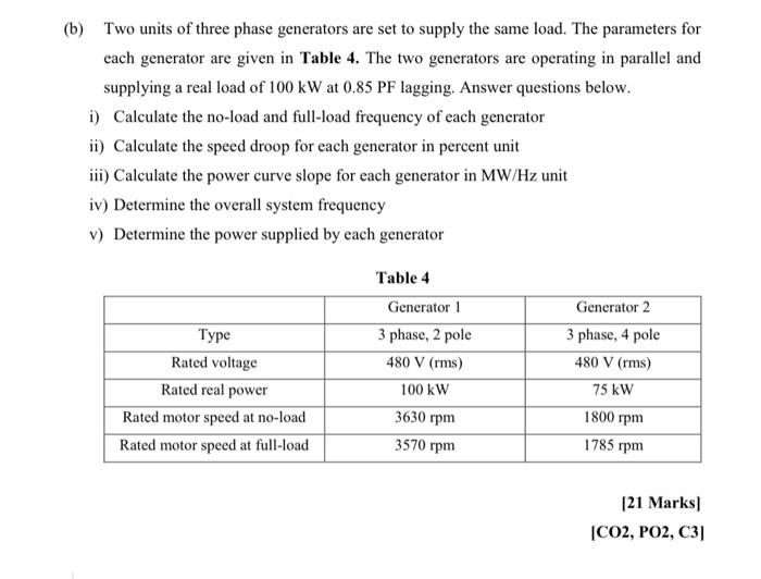 Solved (b) Two units of three phase generators are set to | Chegg.com