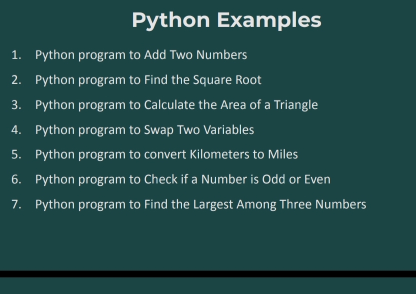 Solved What are the steps to Python ExamplesPython program | Chegg.com