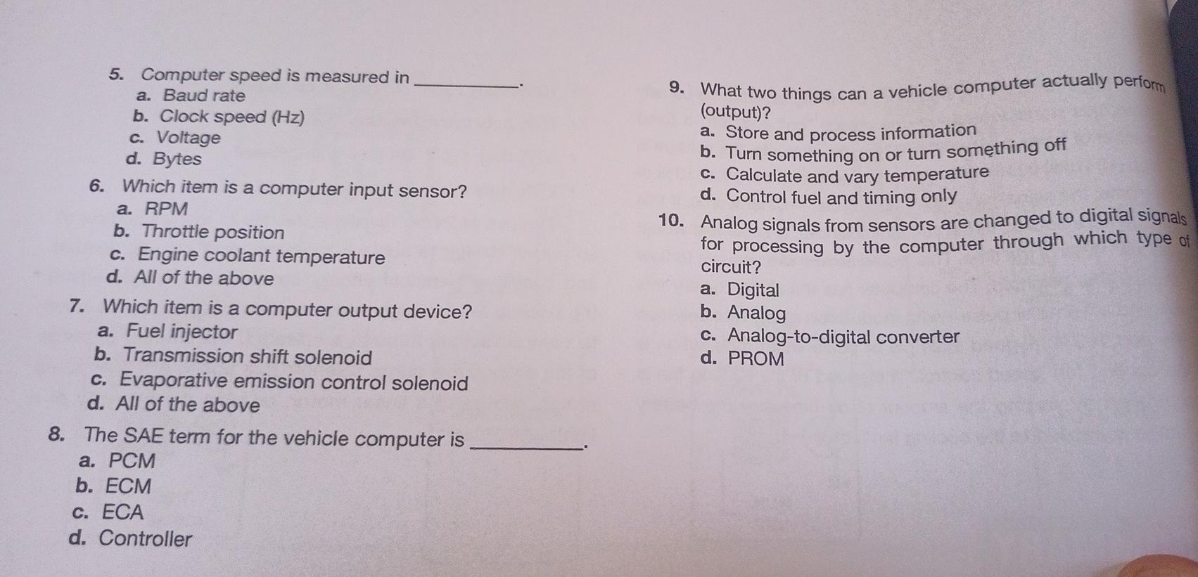Solved 5. Computer speed is measured in a. Baud rate b.