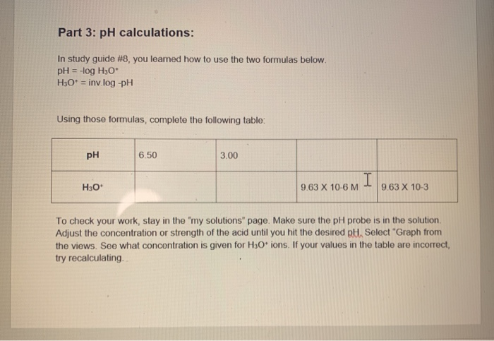 Solved Part 3 Ph Calculations In Study Guide 8 You Le Chegg Com