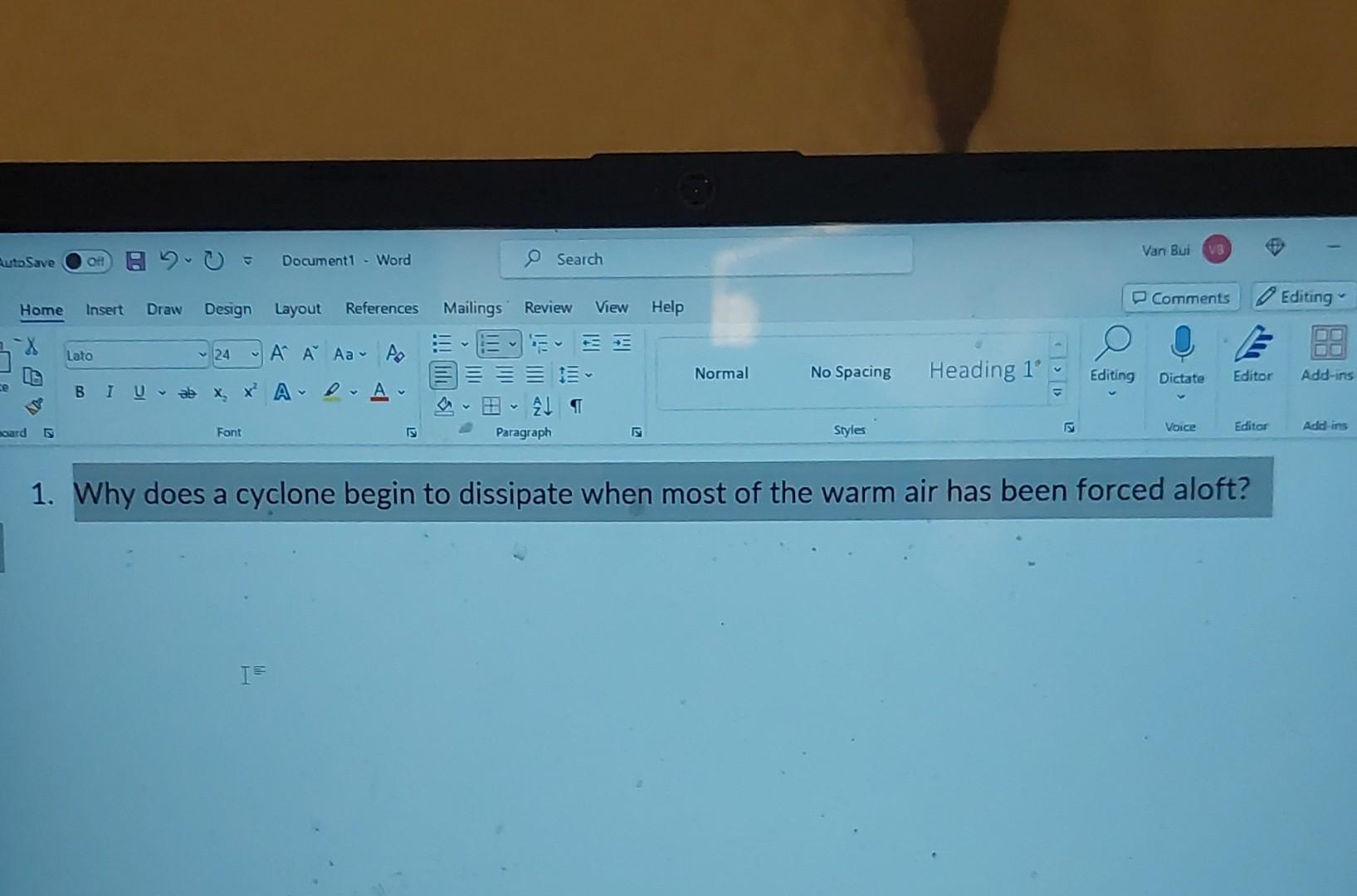 Solved 1. Why does a cyclone begin to dissipate when most of