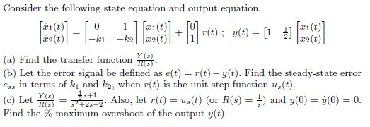 Solved Consider the following state equation and output | Chegg.com
