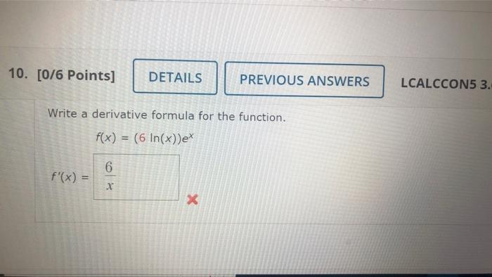 find the derivative of the function f x 6x2 ln 6x