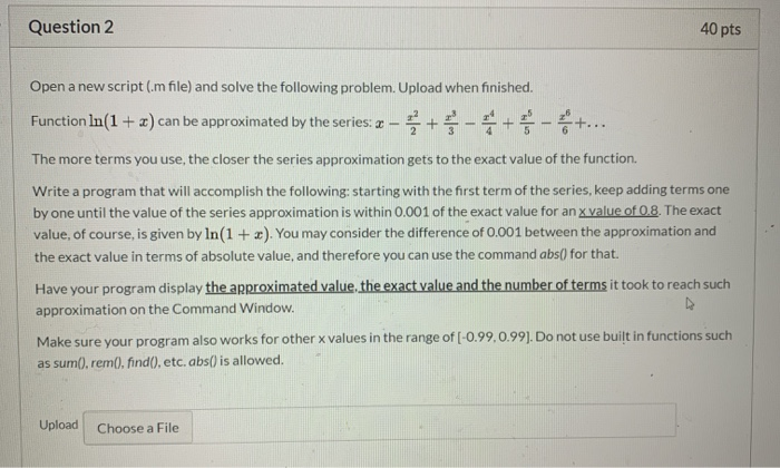 Solved Question 2 40 pts Open a new script (.m file) and | Chegg.com