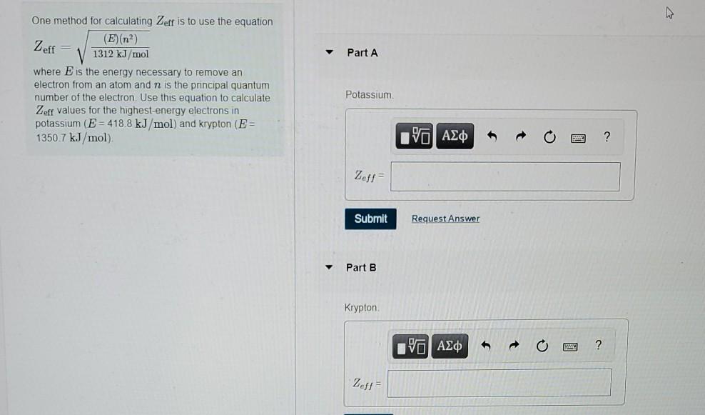 Solved Zeff Part A One Method For Calculating Zeff Is To Use
