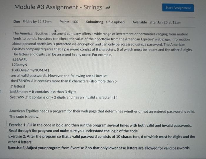 Solved Module #3 Assignment - Strings at Start Assignment | Chegg.com