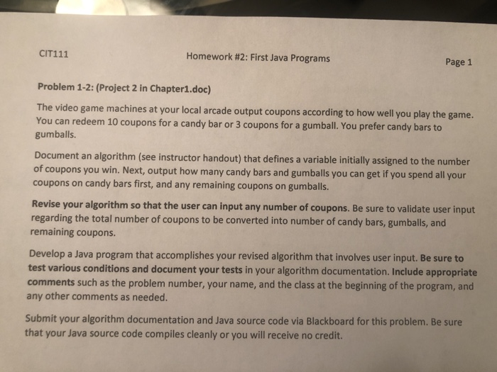 Solved CIT111 Homework #2: First Java Programs Page 1 | Chegg.com