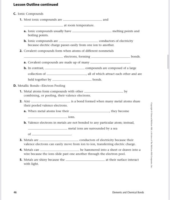 Solved Lesson Outline continued C. Ionic Compounds 1. Most | Chegg.com