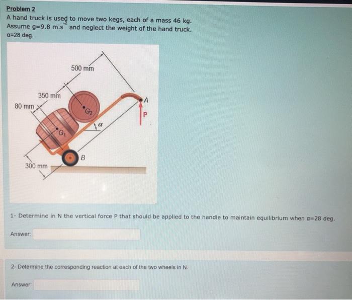 Solved Problem 2 A hand truck is used to move two kegs, each