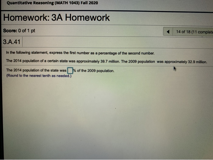 Solved Quantitative Reasoning (MATH 1043) Fall 2020 | Chegg.com