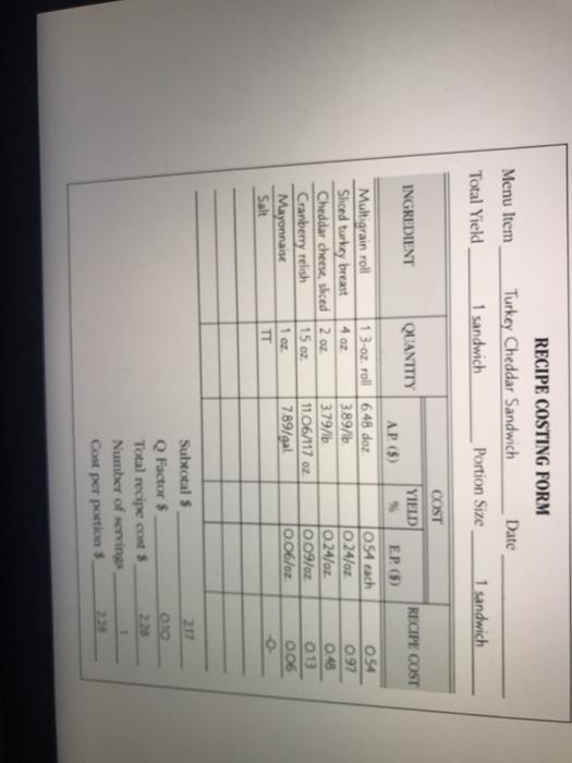 Solved 6. Calculate the recipe cost of the mayonnaise recipe
