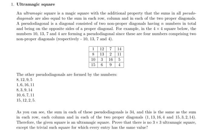Solved 1. Ultramagic square An ultramagic square is a magic | Chegg.com