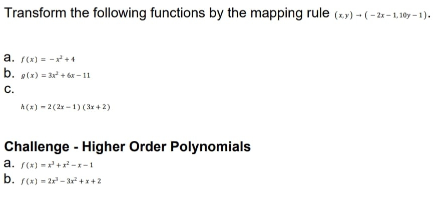 Transform the following functions by the mapping rule | Chegg.com