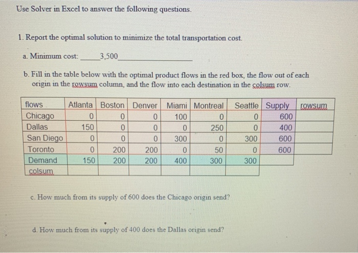 Use Solver In Excel To Answer The Following Chegg Com