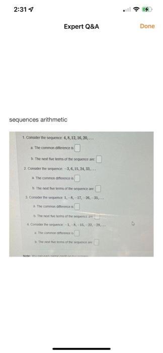 Solved 2:31 Expert Q&A sequences arithmetic 1. Consider the | Chegg.com