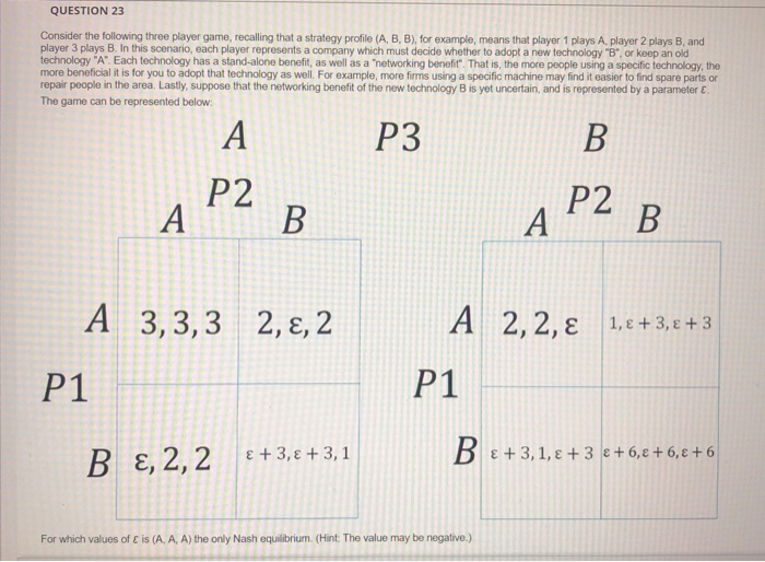 Solved QUESTION 23 Consider the following three player game, | Chegg.com