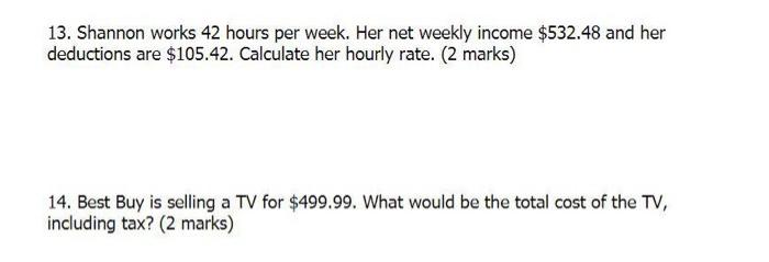 Solved 13 Shannon Works 42 Hours Per Week Her Net Weekly 