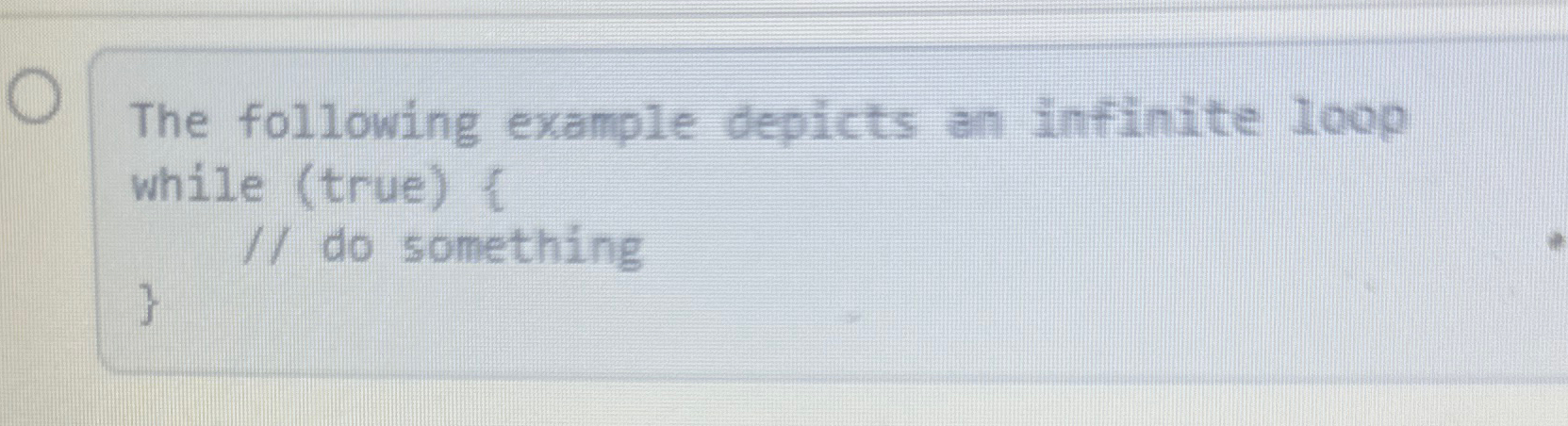Solved The following example depicts an infinite loop while | Chegg.com