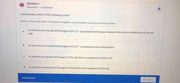 Solved Question 4 Homework. Unanswered In prokaryotes, which | Chegg.com