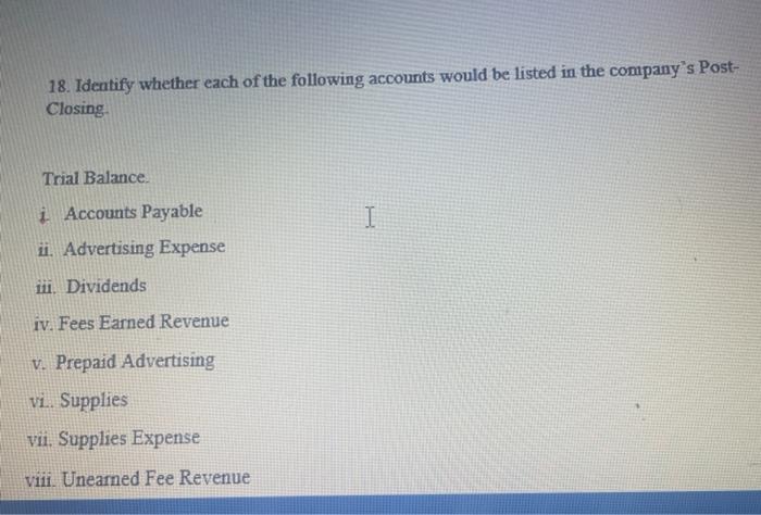 Solved 18. Identify whether each of the following accounts | Chegg.com