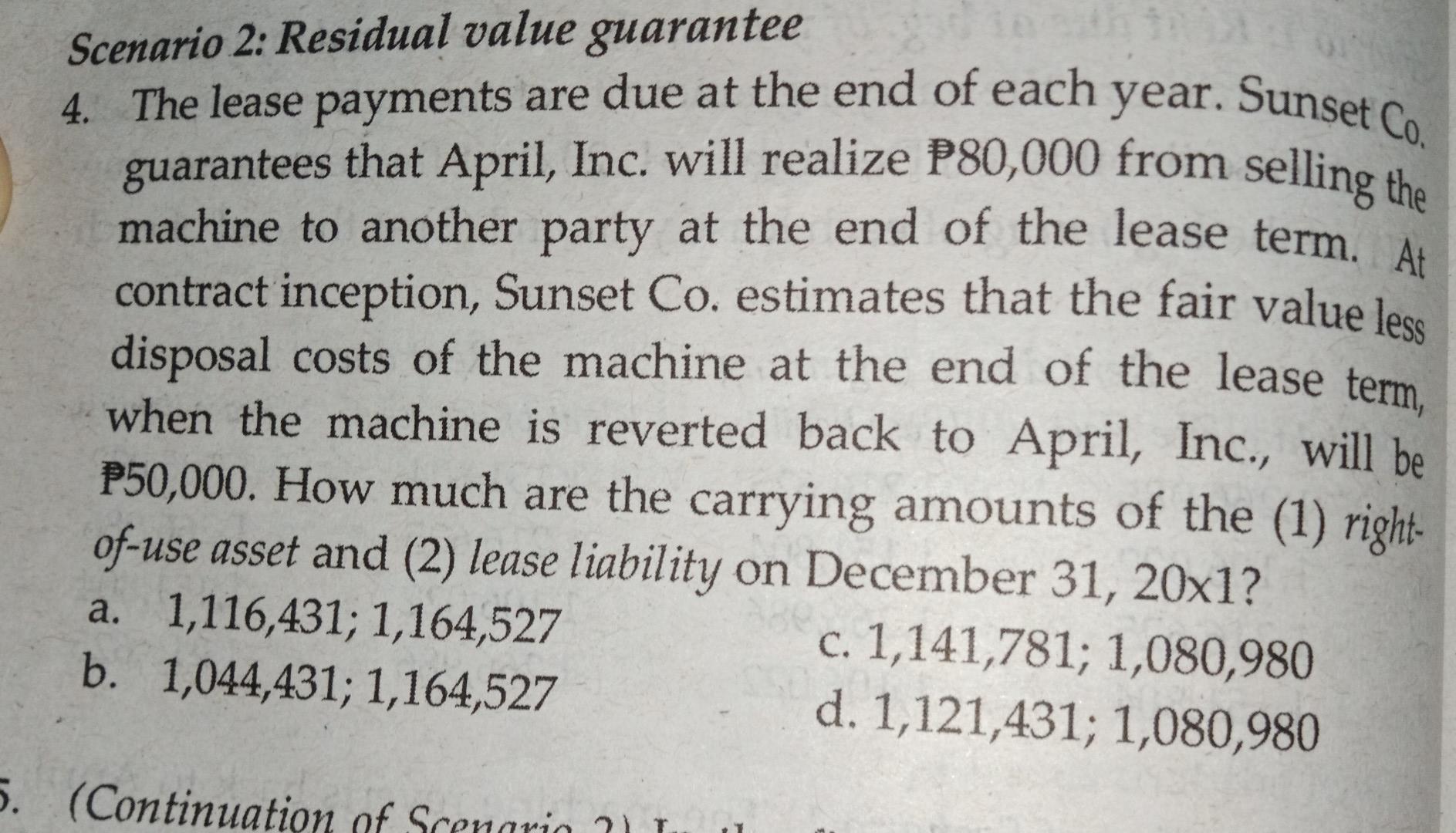 Solved Scenario 2 Residual value guarantee 4. The lease