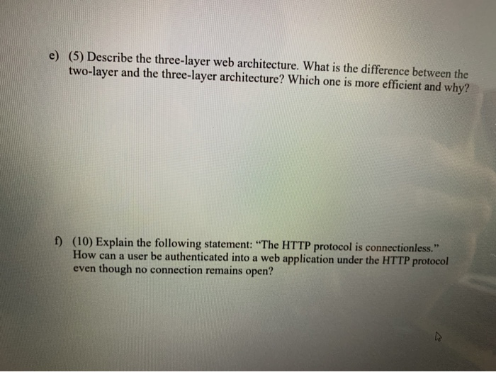 Solved e) (5) Describe the three-layer web architecture. | Chegg.com