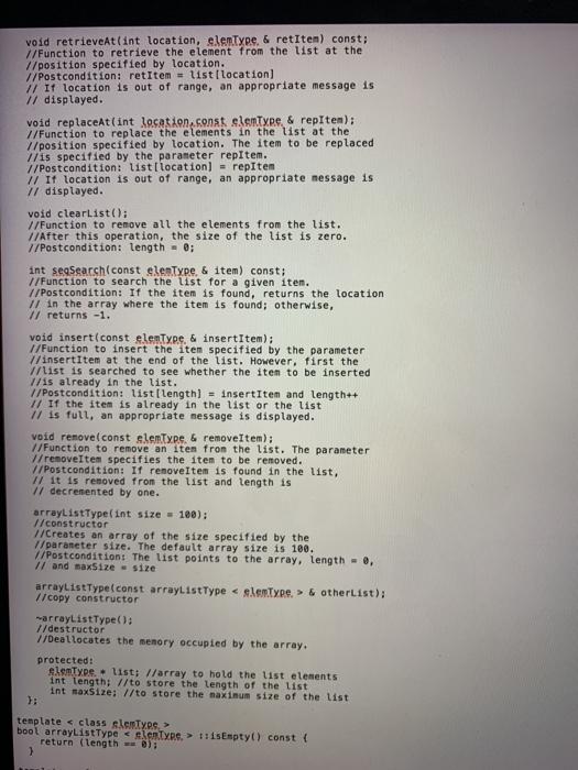 Solved Part 1: Starting from the arrayListType.h (attached | Chegg.com