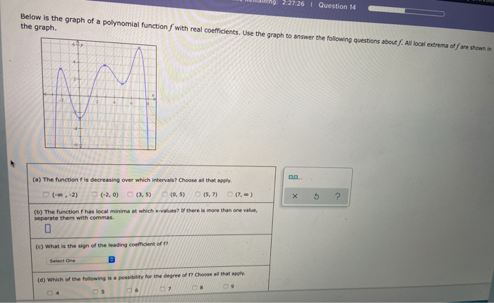 Solved Heming: 2:27:26 | Question 14 Below is the graph of a | Chegg.com