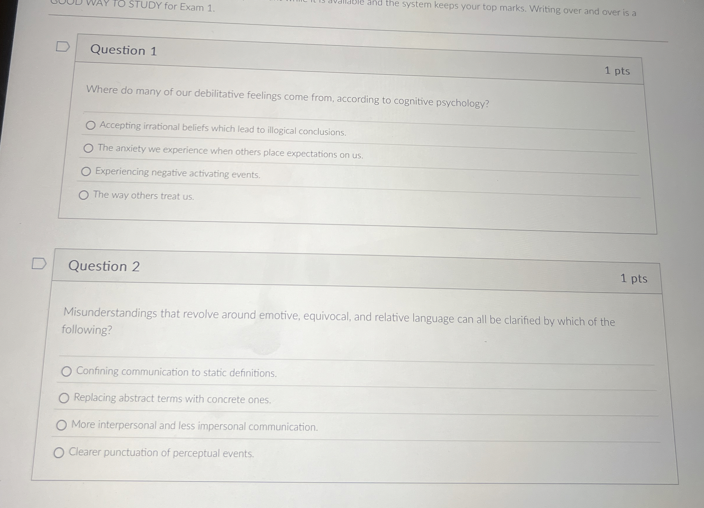 Solved Question 1Where do many of our debilitative feelings | Chegg.com