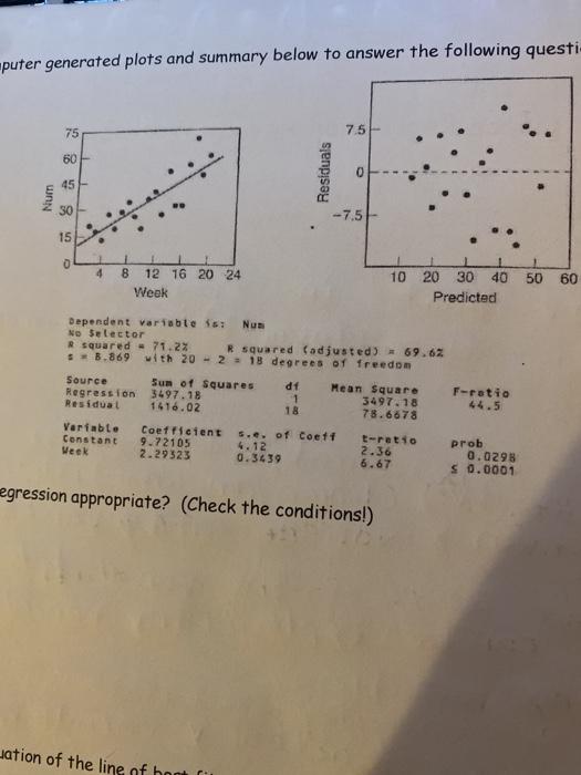 Solved 1) Use the computer generated plots and summary below | Chegg.com