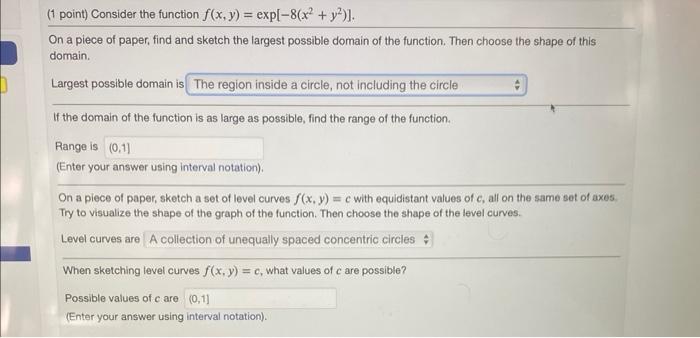 Solved (1 point) Consider the function | Chegg.com