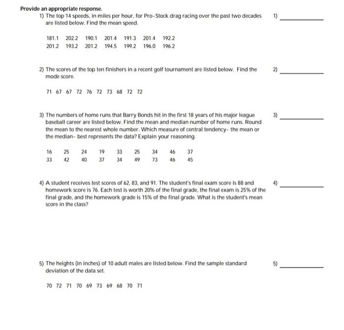 Solved Provide an appropriate response. 1) The top 14 | Chegg.com