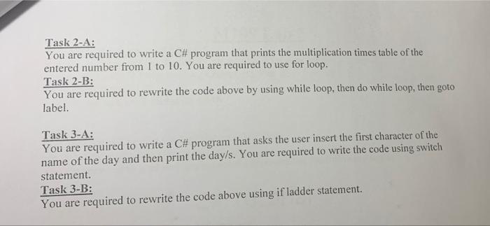 Solved Task 2-A: You are required to write a C# program that | Chegg.com